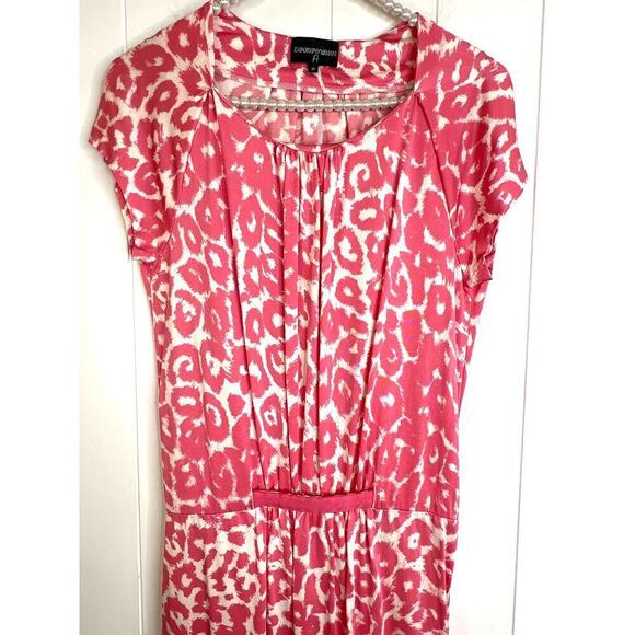 Emporio Armani Pink Animal Print Cap Sleeve Open Back Knee Length Silk Dress 4/6 - Picture 2 of 9